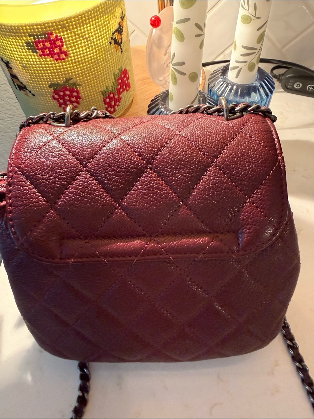 CHANEL CC Burgundy Caviar Waiter Flap Crossbody Bag 👛👜🥰 - Picture 11 of 11